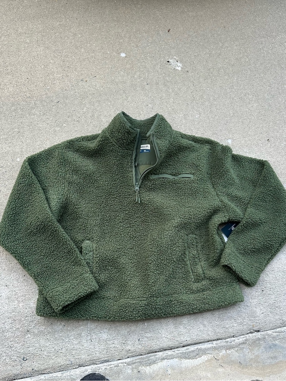 Olive Green Sherpa Quarter-Zip Jacket